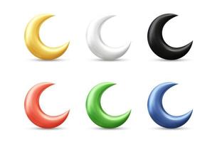 illustration d'icône vectorielle 3d réaliste de croissant de lune avec différentes couleurs vecteur