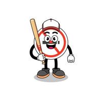 dessin animé de mascotte de signe non fumeur en tant que joueur de baseball vecteur