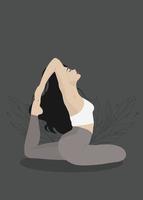 belle fille pratiquant le yoga sur un fond verdoyant sur un fond sombre vecteur