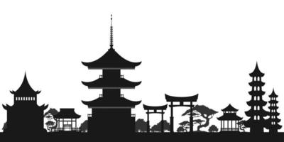 silhouette de ville asiatique sur fond blanc vecteur
