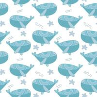 joli modèle sans couture de vecteur de baleine bleue. fond de créatures océaniques mignonnes. Tissu enfantin décoratif scandinave marin pour enfants.