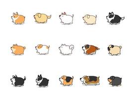 Gros chien marche jeu d&#39;icônes de bande dessinée, illustration vectorielle