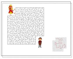 un jeu de puzzle pour les enfants, parcourez le labyrinthe. un garçon et une fille en costume de carnaval. vecteur