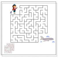 un jeu de logique pour les enfants, traversez un labyrinthe, une hôtesse de l'air et un avion