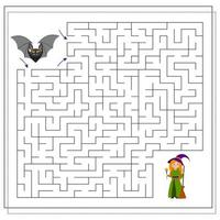 un jeu de puzzle pour les enfants, un labyrinthe. chauve-souris et sorcière vecteur