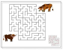 le jeu de logique pour enfants passe par le labyrinthe. guider les vaches à travers le labyrinthe vecteur