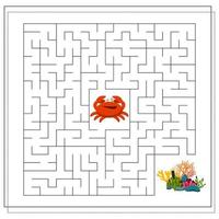 un jeu de labyrinthe pour les enfants. guidez le crabe de dessin animé à travers le labyrinthe jusqu'aux coraux. vecteur