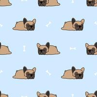 Chiot bouledogue français mignon dormir modèle sans couture vecteur