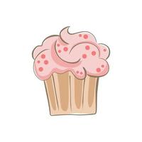 cupcake dessiné à la main avec crème et garniture. illustration de nourriture de dessin animé simple de gâteau vecteur