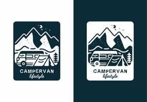 couleur bleu foncé de l'illustration de style de vie de camping-car vecteur