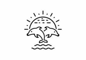 dauphins et illustration de dessin au trait soleil vecteur