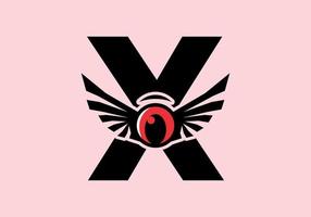 x lettre initiale avec des ailes aux yeux rouges vecteur