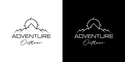 vecteur de conception de logo aventure en plein air montagne et boussole