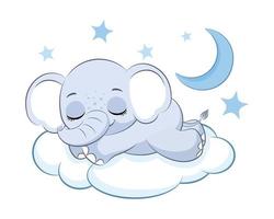 mignon garçon éléphant dormant sur un nuage. illustration vectorielle d'un dessin animé. vecteur