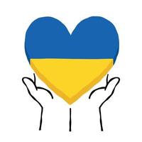 drapeau de l'ukraine en couverture de forme de coeur de vecteur à deux mains