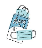masque chirurgical dessiné en ligne et ensemble d'emballages pour protéger de la pollution et des virus vecteur