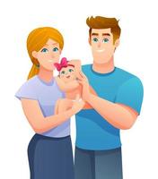 heureux jeunes parents avec leur mignon petit personnage de dessin animé de bébé vecteur