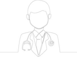 médecin de dessin de ligne continue simple dans un costume avec un stéthoscope. éducation médicale. carte de voeux avec un médecin. illustration vectorielle.