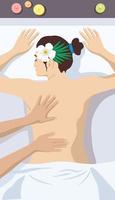 masseur fait une femme un massage du dos. les mains du masseur font un massage à la jeune fille dans son dos. alignement de la crête du dos au moyen d'un massage thérapeutique. colonne vertébrale du chiropraticien. massage au spa vecteur