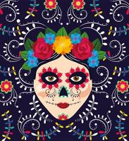 décoration de crâne de femme avec des fleurs pour un événement mexicain