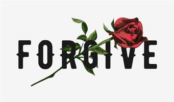 slogan pardonner avec illustration rose rouge vecteur