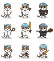 illustration vectorielle de chat mignon avec costume de baseball. ensemble de personnages de chat mignon. vecteur