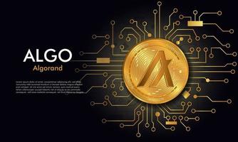 pièce d'or algorand algo.fond noir avec carte de circuit imprimé.cryptocurrency jeton algorand. vecteur