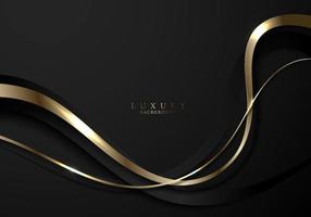 lignes abstraites élégantes d'onde incurvée d'or et de noir avec la lumière étincelante brillante sur le style de luxe de fond foncé vecteur