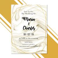 Carte d&#39;invitation de mariage en marbre avec cadre doré vecteur