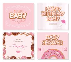 Cartes de douche de bébé définies pour les filles. Modèles doux en rose pastel. vecteur