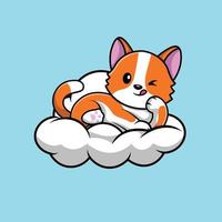 chat mignon allongé sur l'illustration de l'icône de vecteur de dessin animé de nuage. concept d'icône de nature animale isolé vecteur premium. style de dessin animé plat