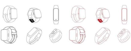 vecteur de montre fitbit. les icônes de la bande de suivi de la condition physique définissent l'image vectorielle. icône de montre de remise en forme. icône de contour de montre de fitness linéaire mince isolée sur fond blanc de la collection de gym et de fitness. ligne