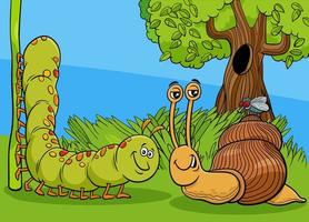chenille et escargot de dessin animé avec des personnages d'animaux mouches