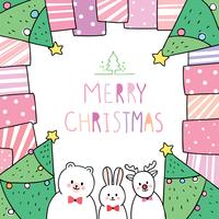 Noël, ours et lapin et cerf dans un cadre cadeau vecteur