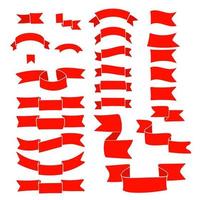 rubans rouges, grand ensemble d'éléments de conception dessinés à la main. drapeau, bannière, étiquette, marque isolé sur blanc. ruban de dessin animé avec un espace vide pour l'écriture du titre. conception collection de bandes.