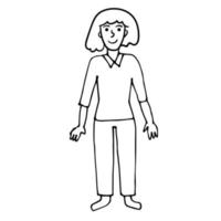 dessin animé doodle femme linéaire isolée sur fond blanc. vecteur
