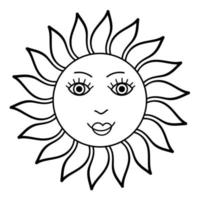 personnage de dessin animé mignon soleil doodle isolé sur fond blanc. vecteur