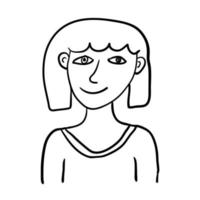 dessin animé doodle fille linéaire isolée sur fond blanc. vecteur