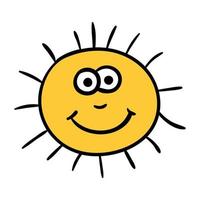 dessin animé doodle soleil heureux linéaire isolé sur fond blanc. vecteur