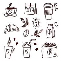 tasses à café et petits pains dessinés à la main vecteur