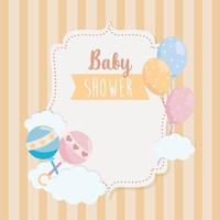 Etiquette baby shower avec hochets et ballons vecteur