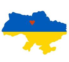 carte de l'ukraine aux couleurs jaune-bleu avec un coeur rouge où la capitale est kyiv. couleur du drapeau ukrainien. illustration vectorielle. pour la conception et la décoration du thème ukrainien vecteur