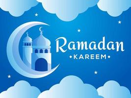 ramadan kareem croissant de lune et mosquée papier découpé concept vecteur