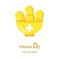 bannière publicitaire de vitamine d. icône de vecteur simple de tasse médicale et de capsules.