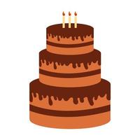 illustration vectorielle de gâteau d'anniversaire au chocolat avec des bougies en style cartoon plat. délicieux dessert pour des vacances, fête vecteur