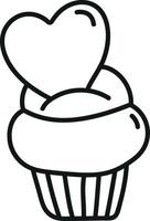 cupcake avec cadeau coeur pour la saint valentin dans un style doodle vecteur