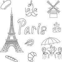 voyage à paris ensemble de dessins dans un style doodle vecteur