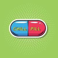 chill pill sur fond vert dans un style pop art vecteur