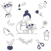 doodle fleuriste et choses florales vecteur