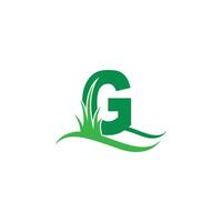 lettre g derrière un vecteur de conception de logo icône herbe verte